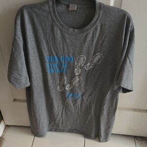 Gildan Gray Short Sleeve Tee with Blue and White Print